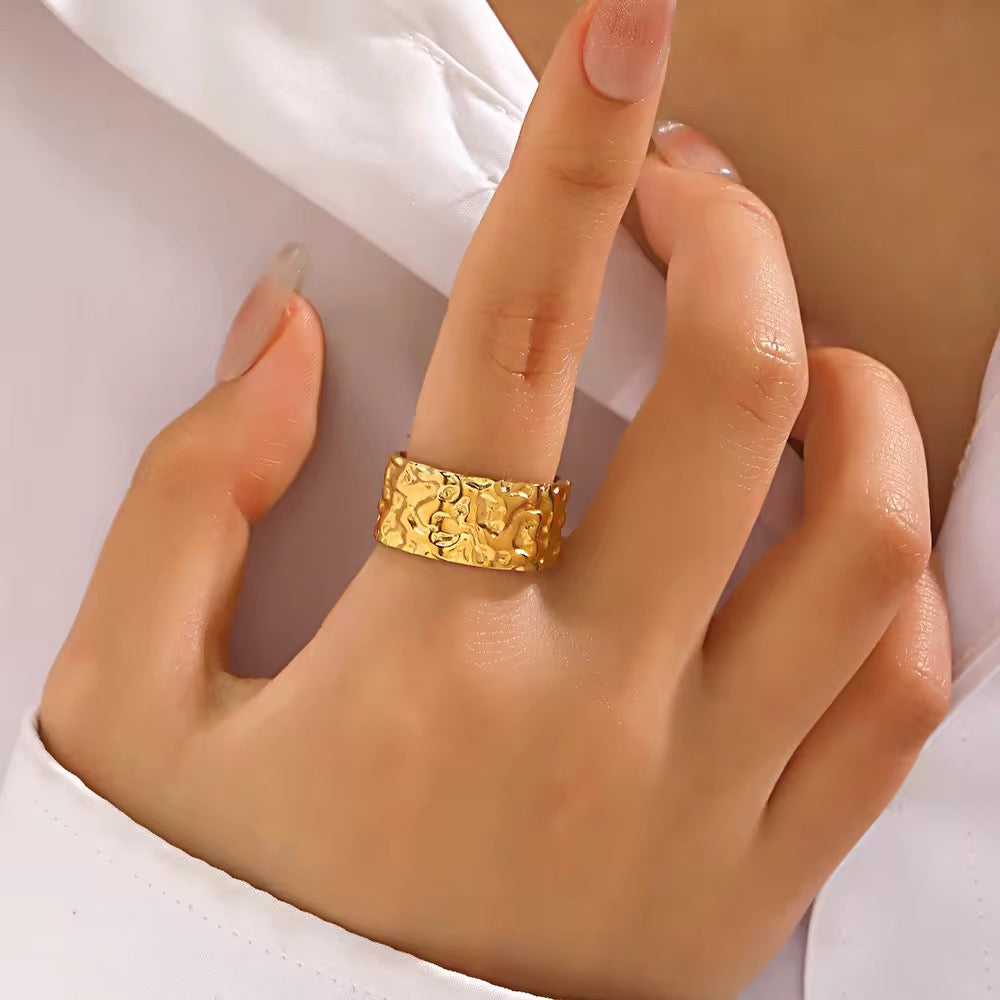Gold Plated Hammered Adjustable Ring