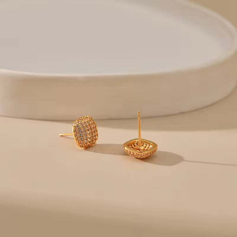 Gold-Plated Cushion Cut PavÃ© Studs