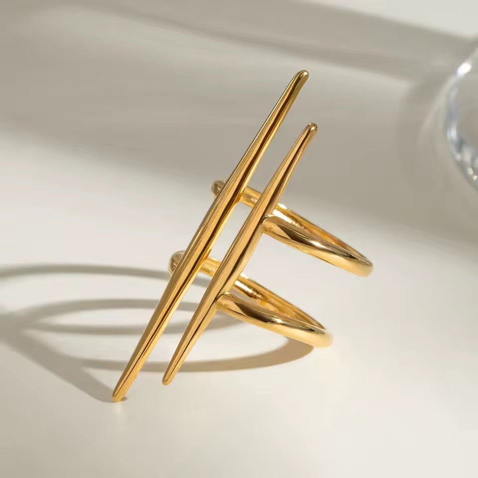 18K Gold Plated Double Spike Cage Ring