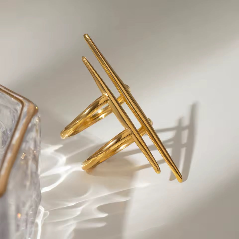 18K Gold Plated Double Spike Cage Ring