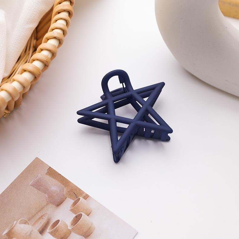 French Large Five-Pointed Star Hair Clip Catcher - Dark Blue