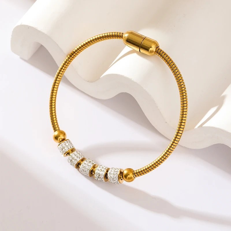 Thick Crystal Studded Bangle Shaped Bracelet