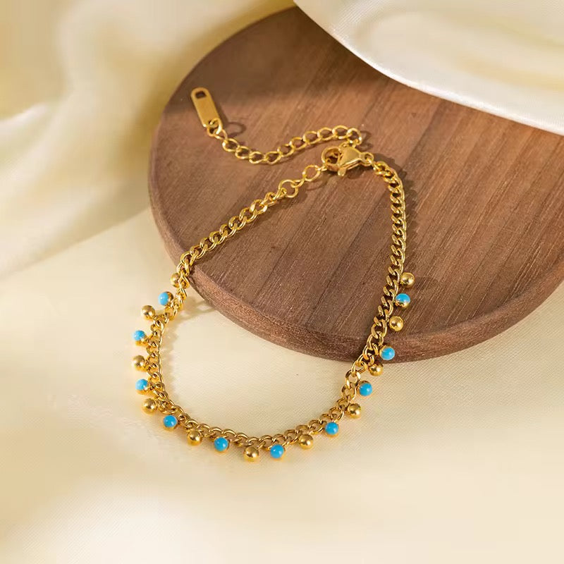 Turquoise Beads Classic Gold Plated Bracelet