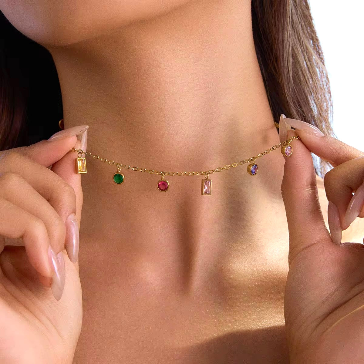 Multi-Colored Charms Gold Plated Necklace