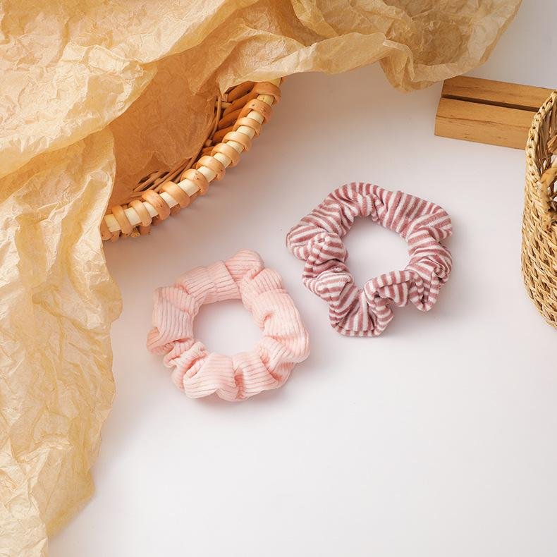 French Striped Coral Velvet Combination Hair Band Scrunchies