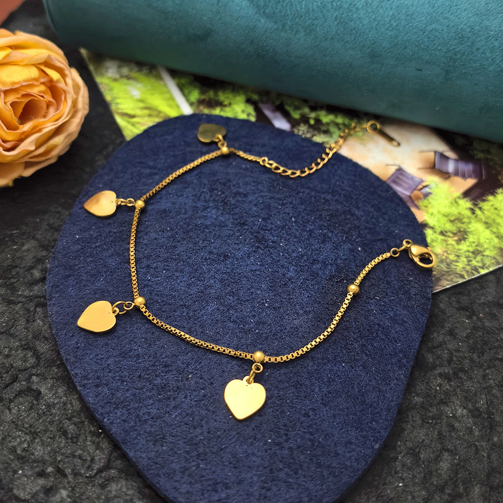 Gold Plated Heart Charm Adjustable Anklet