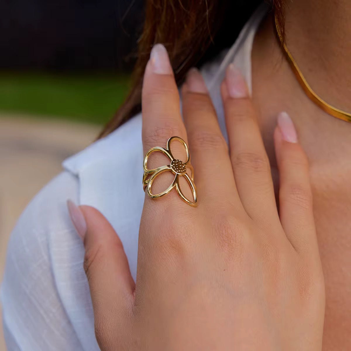 Gold Plated Flower Adjustable Ring