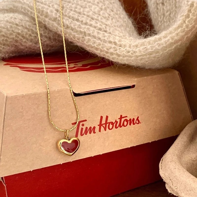 Minimal Maroon Heart Gold Plated Necklace