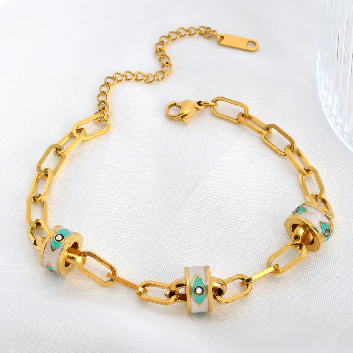 Golden Evil Eye Bead Chain Bracelet
