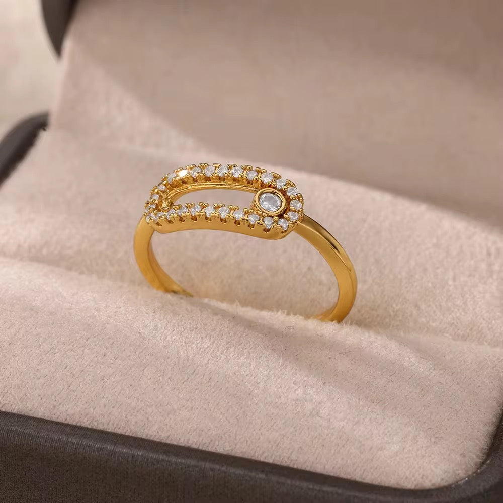 Elegant Moving Crystal-Studded Adjustable Gold Plaed Ring