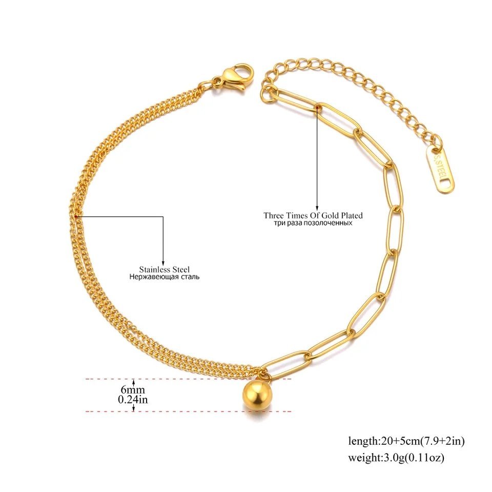 Minimal Multichained Gold Plated Bead Charm Bracelet / Anklet