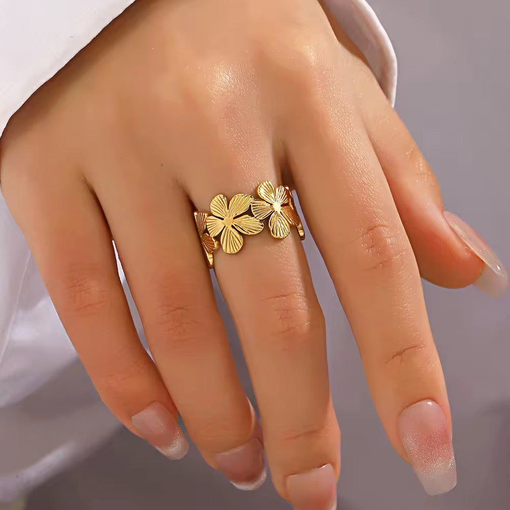 Gold Plated Floral Adjustable Ring