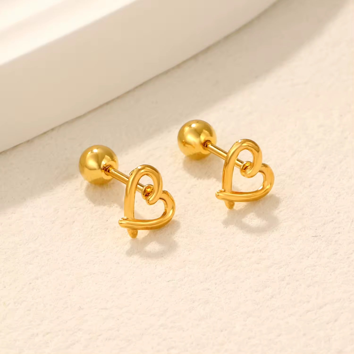 Gold Plated Heart Outline Stud Earrings