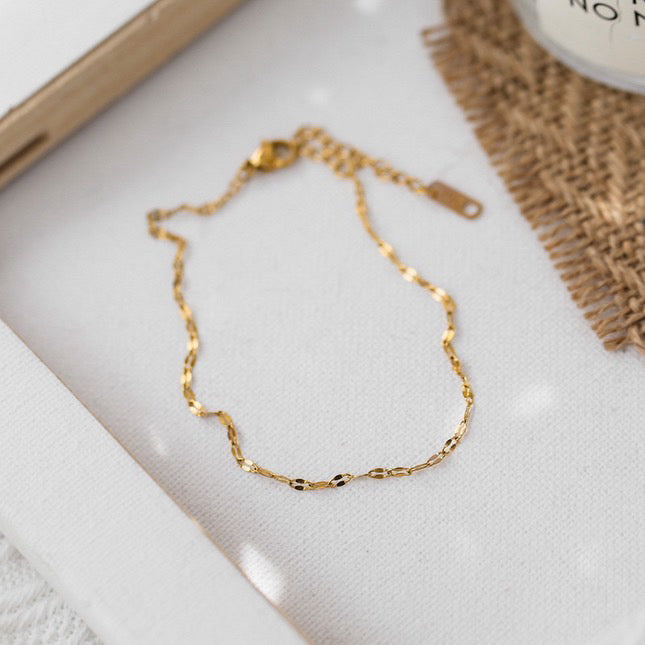 Delicate Gold Plated Adjustable Beaded Anklet