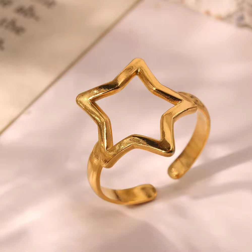 Gold Plated Open Cutout Star Adjustable Ring