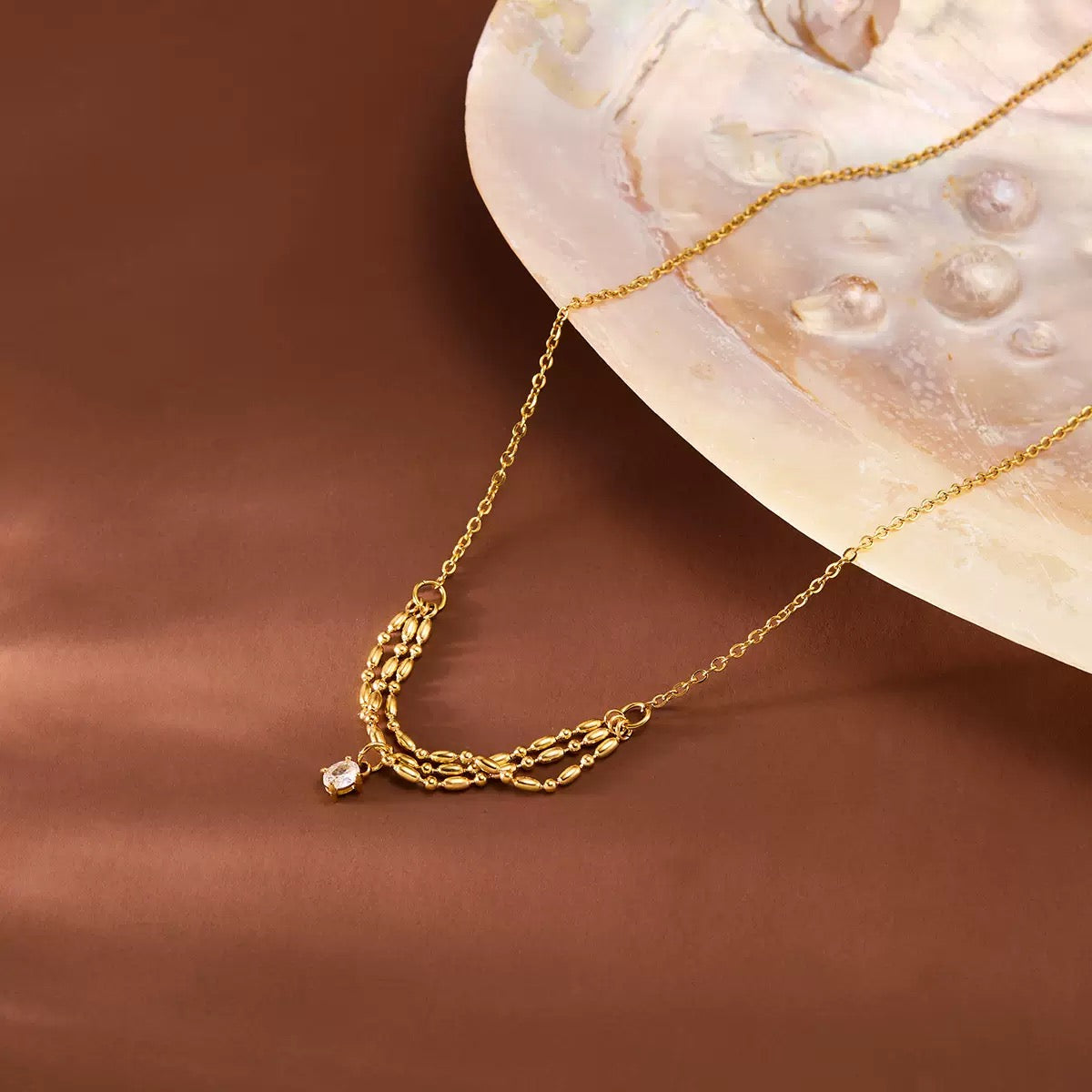 Golden Layered Drape Pendant Necklace