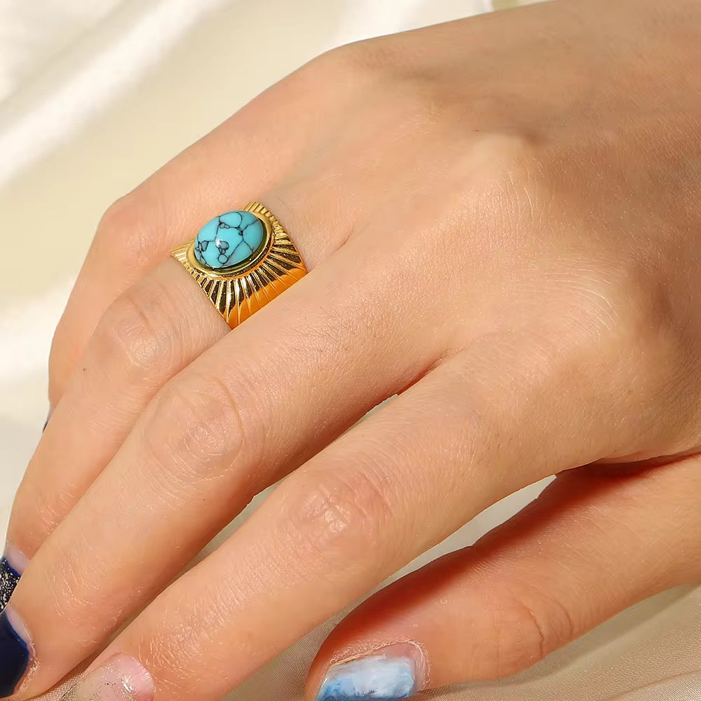 Gold Plated Turquoise Adjustable Ring
