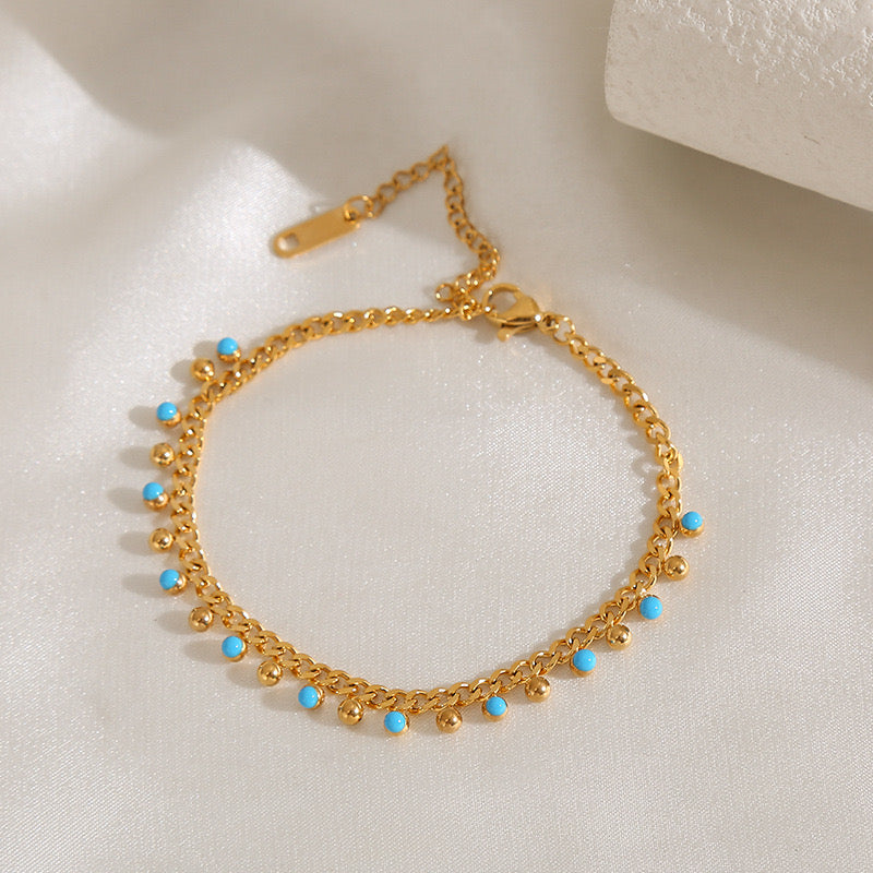Turquoise Beads Classic Gold Plated Bracelet
