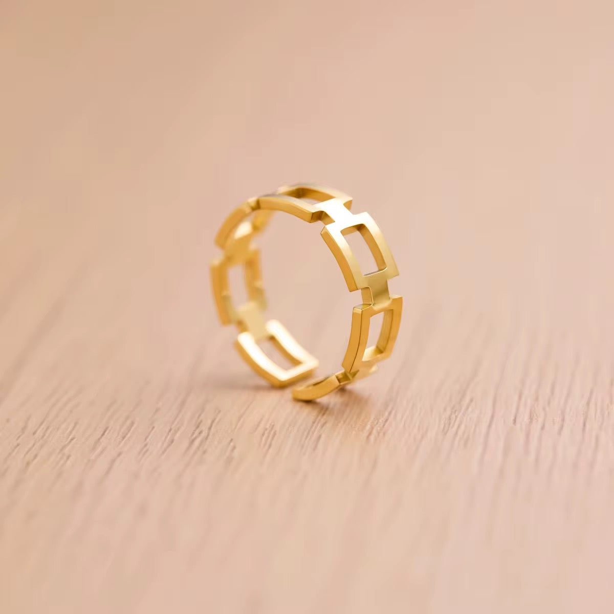 Minimal Geometric Adjustable Gold Plated Ring