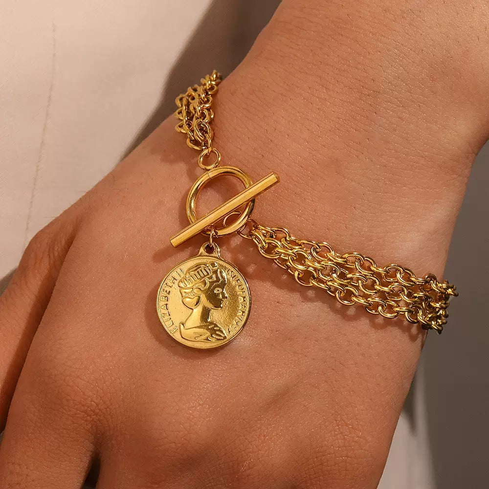 Aurelia Layered Coin OT Clasp Bracelet