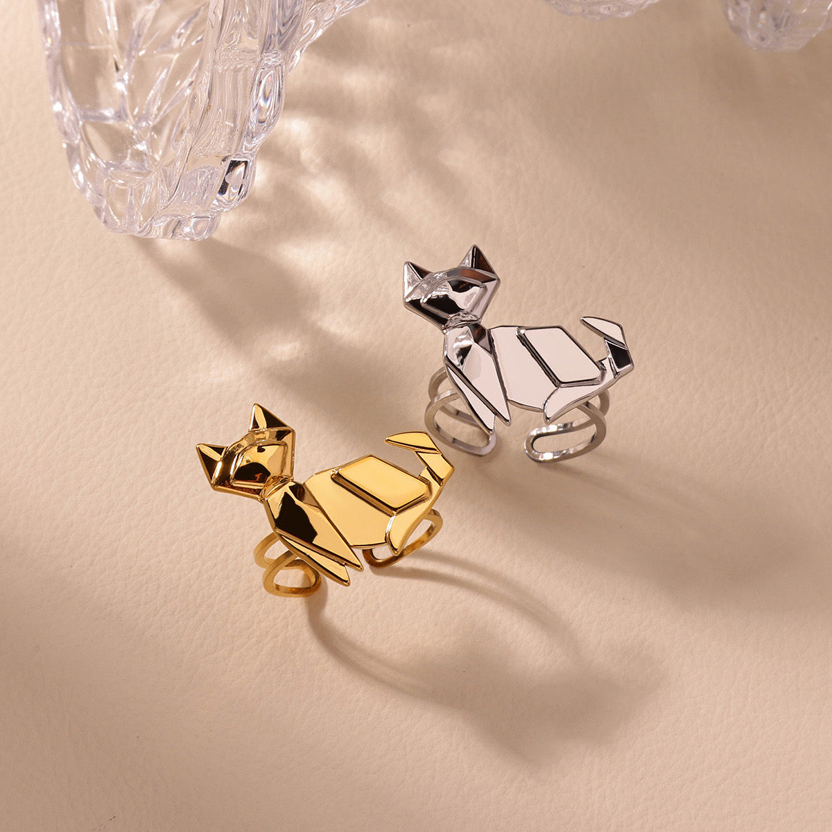 Gold Plated Origami Cat Ring