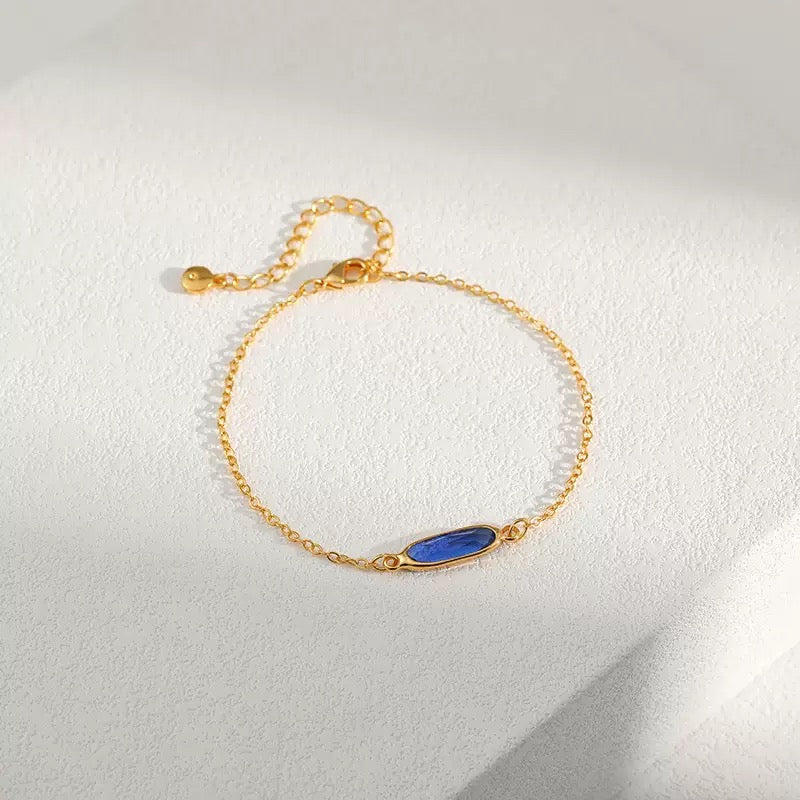 18K Gold Plated Blue Bar Gemstone Bracelet