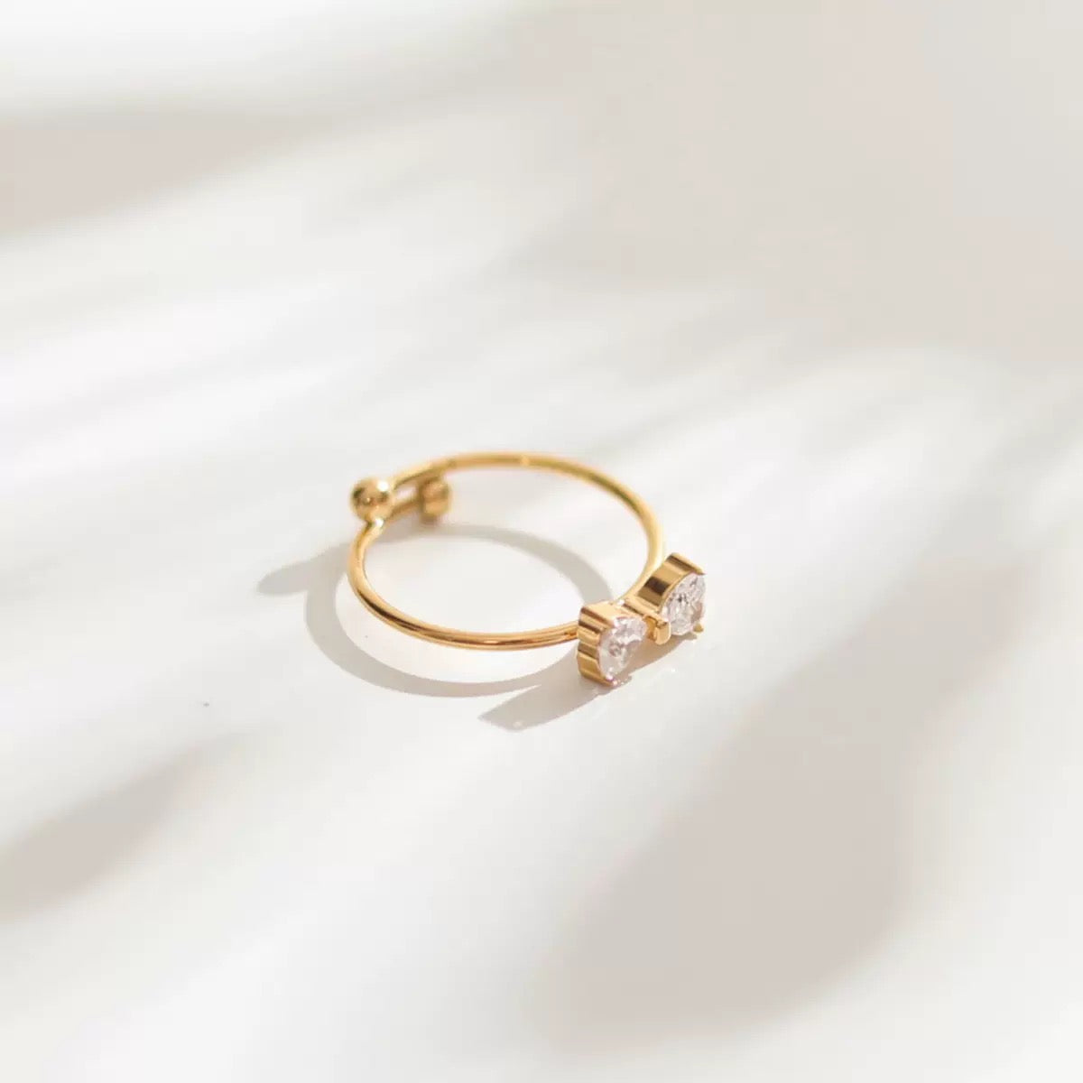 Gold Plated Crystal Bow Adjustable Ring