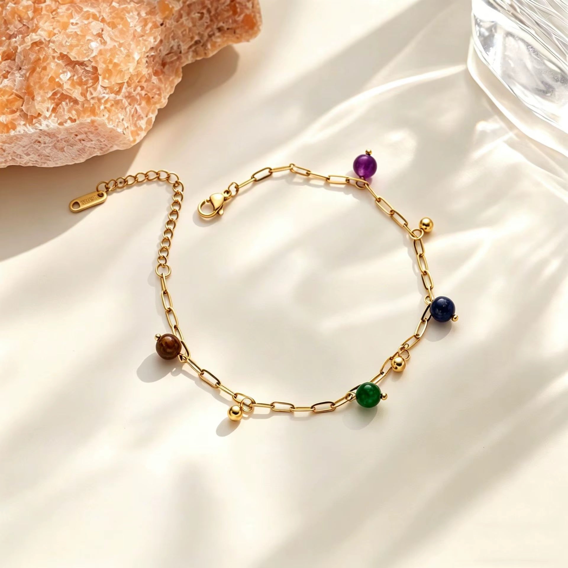 Four-Color Beaded Gold Anklet