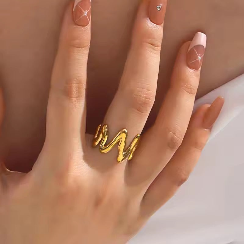 Adjustable Gold Plated Zigzag Ring