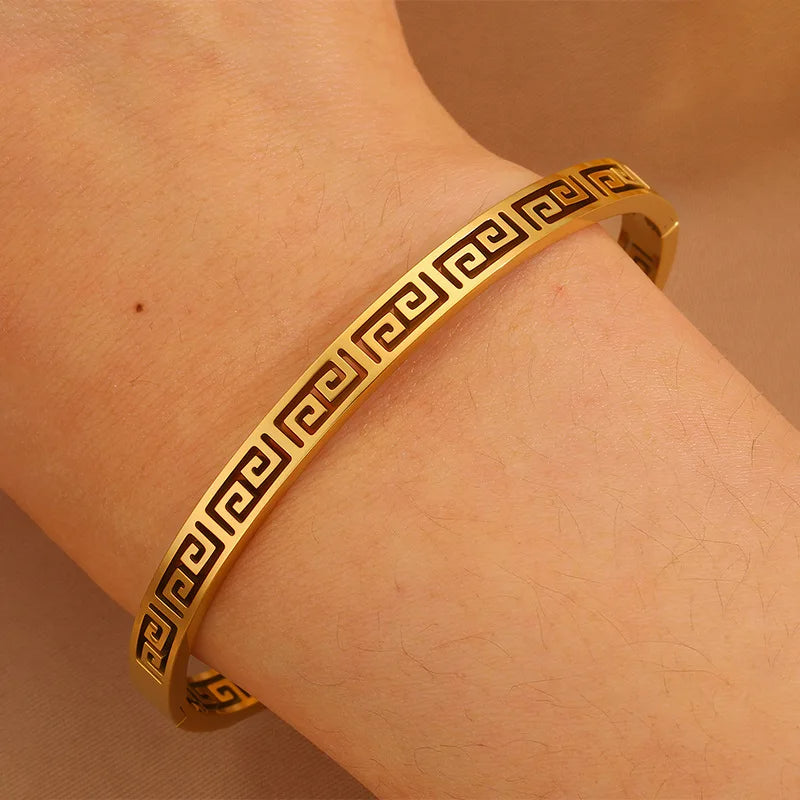 18K Gold Plated Greek Key Bangle