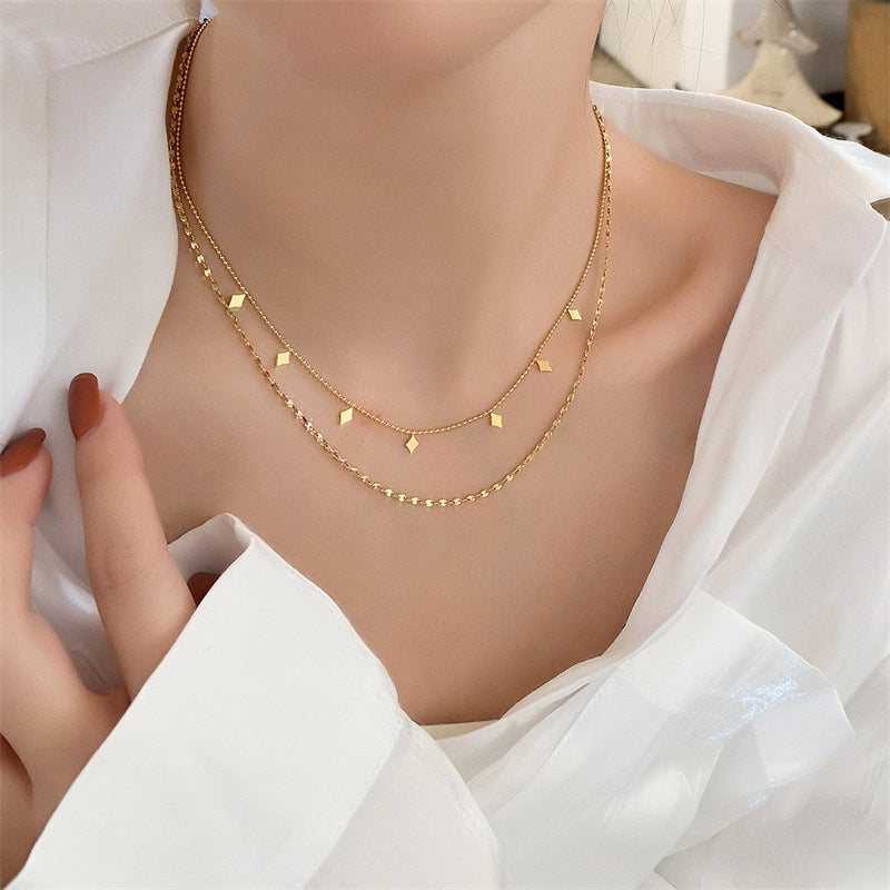 Gold-Plated Multi-Layered Geometric Charm Dainty Necklace