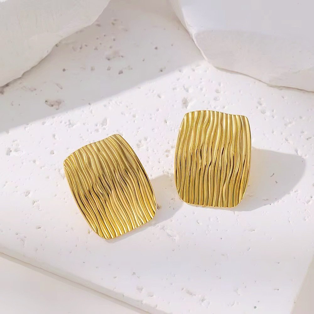 Gold-Plated Textured Rectangle Earrings