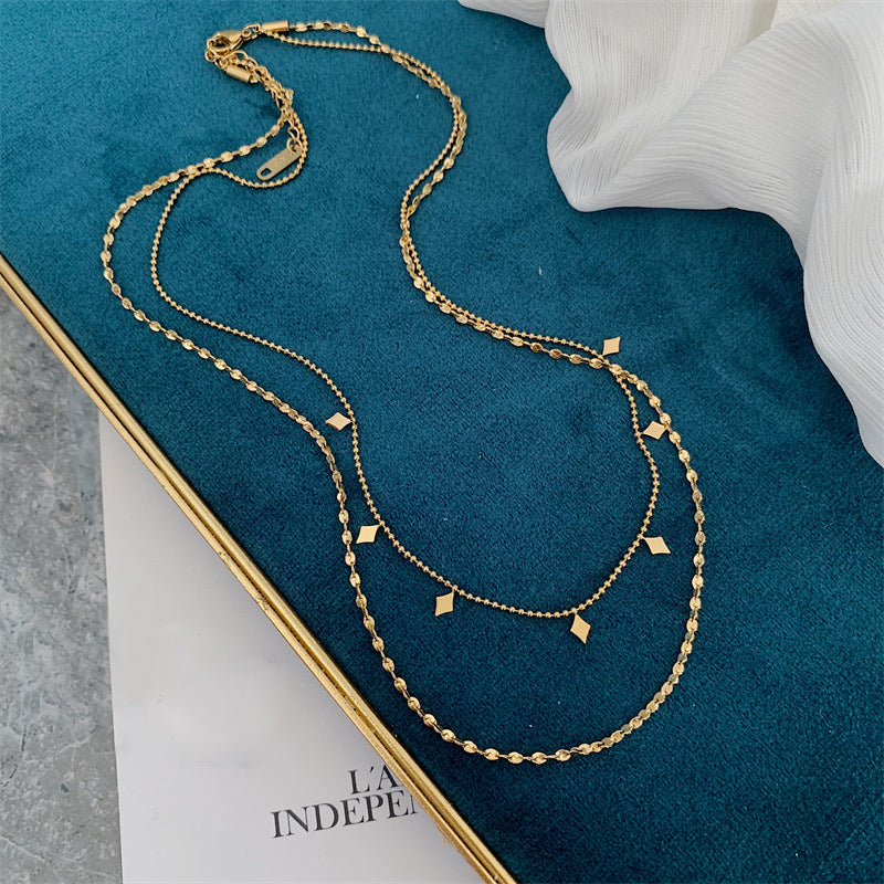Gold-Plated Multi-Layered Geometric Charm Dainty Necklace