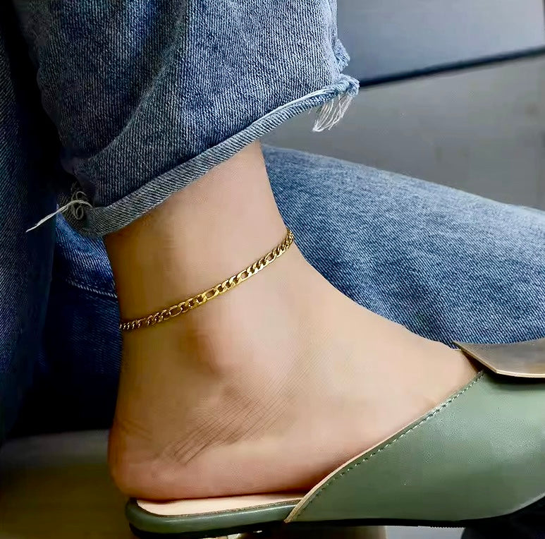 Minimal Gold Plated Adjustable Figaro Anklet