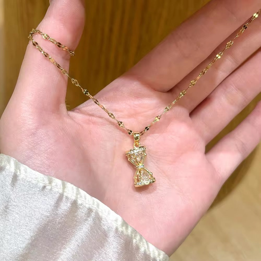 Gold-Tone Crystal Hourglass Pendant Necklace