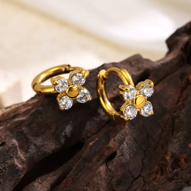 Crystal Daisy Huggie Hoop Earrings