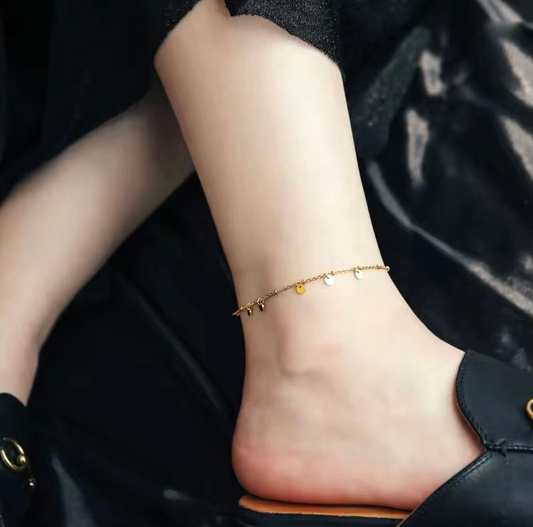 Gold Plated Disc Charm Adjustable Anklet