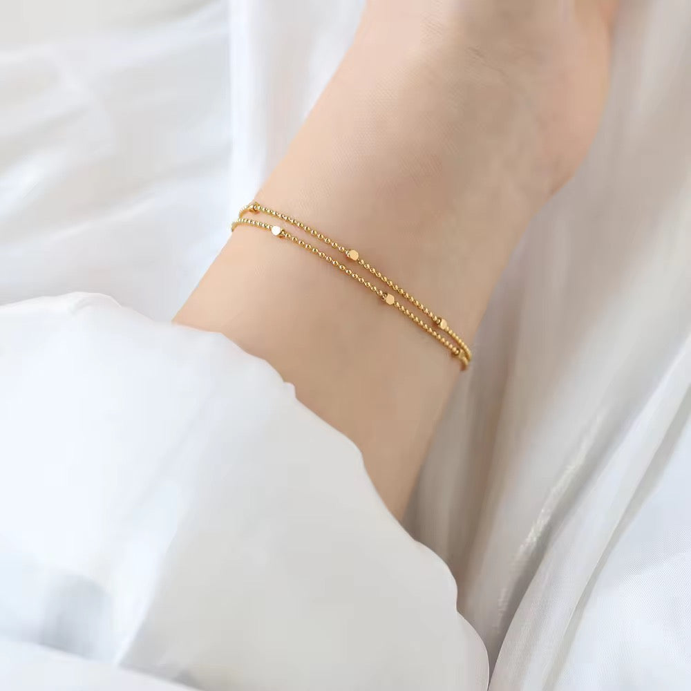 Gold Plated Double-Layer Beaded Bracelet