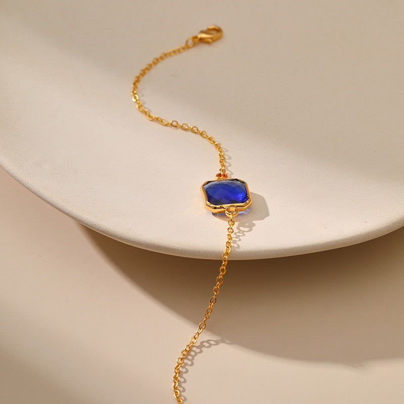 Dainty Blue Gemstone Bracelet - 18k Gold Plated