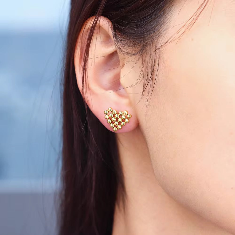 18K Gold Plated Beaded Triangle Stud Earrings