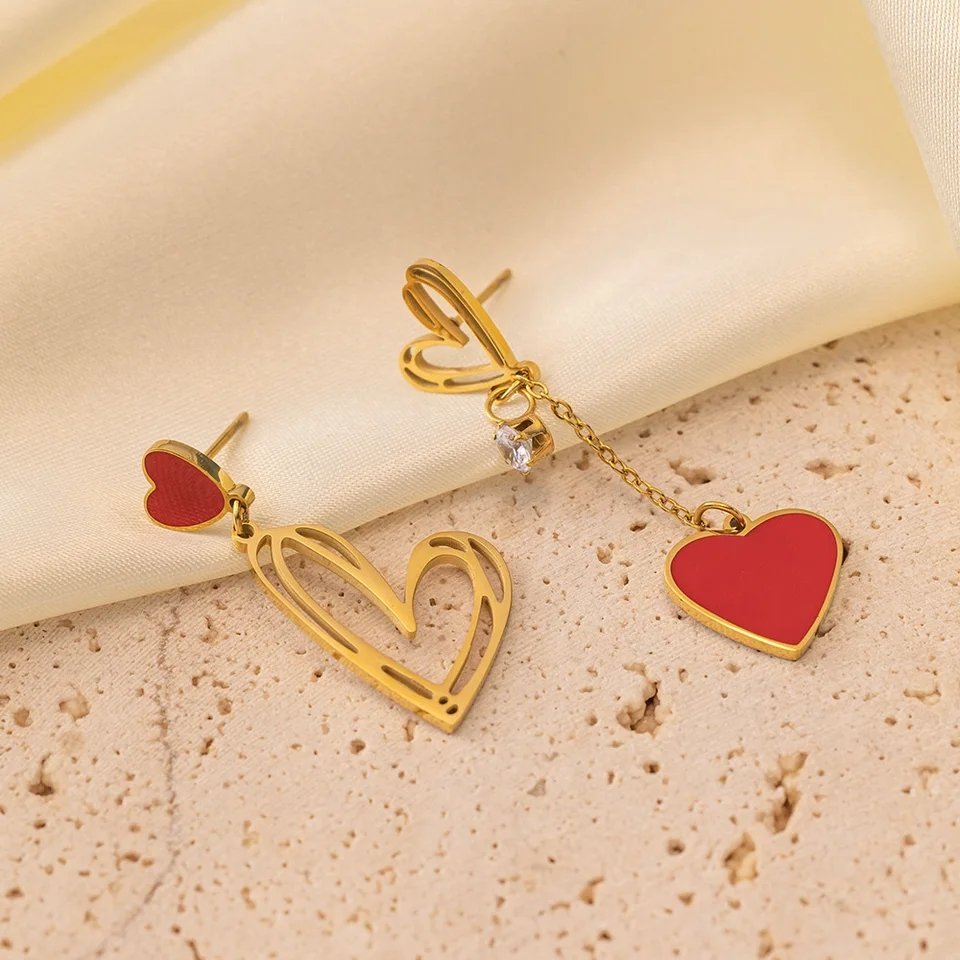 Red Heart Charm Different Gold Plated Earrings