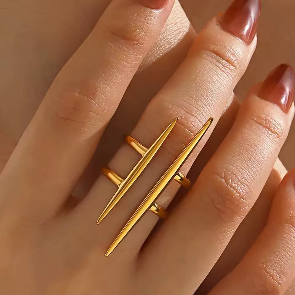 18K Gold Plated Double Spike Cage Ring