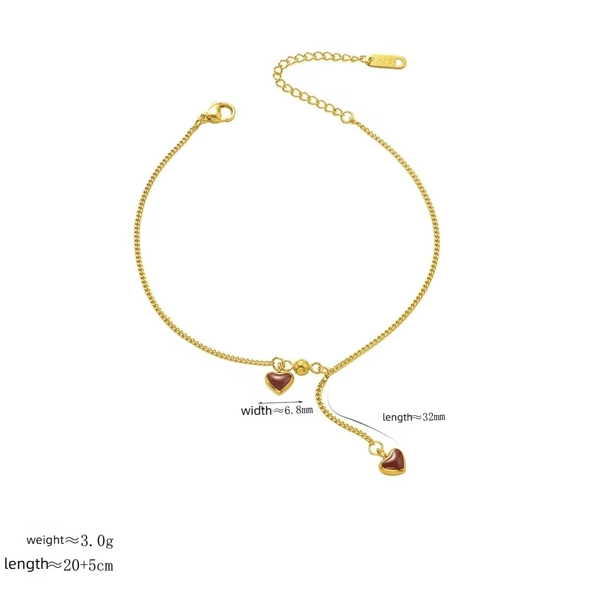 Gold Plated Maroon Heart Charms Anklet