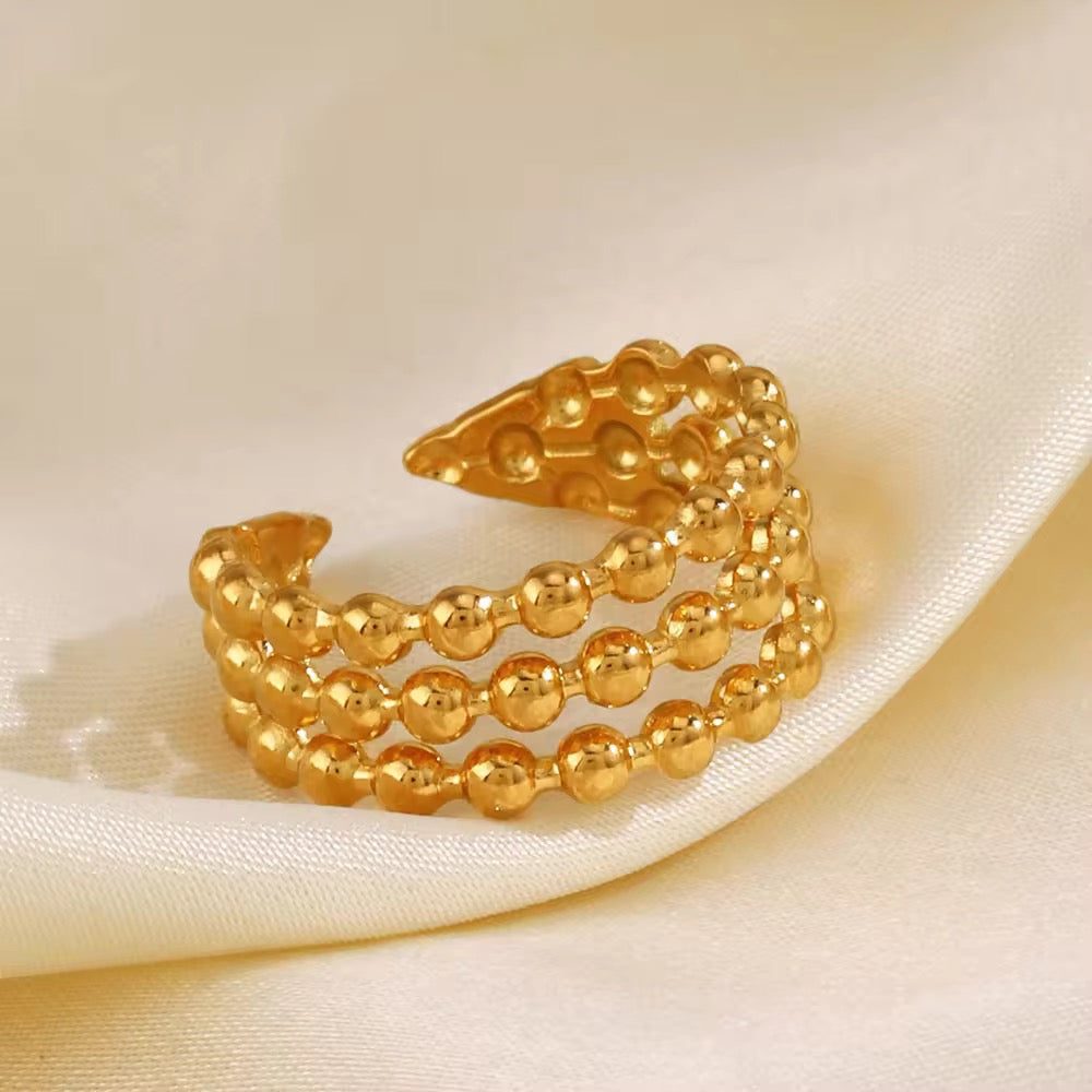 Gold Plated Triple Row Beaded Adjustable Ring