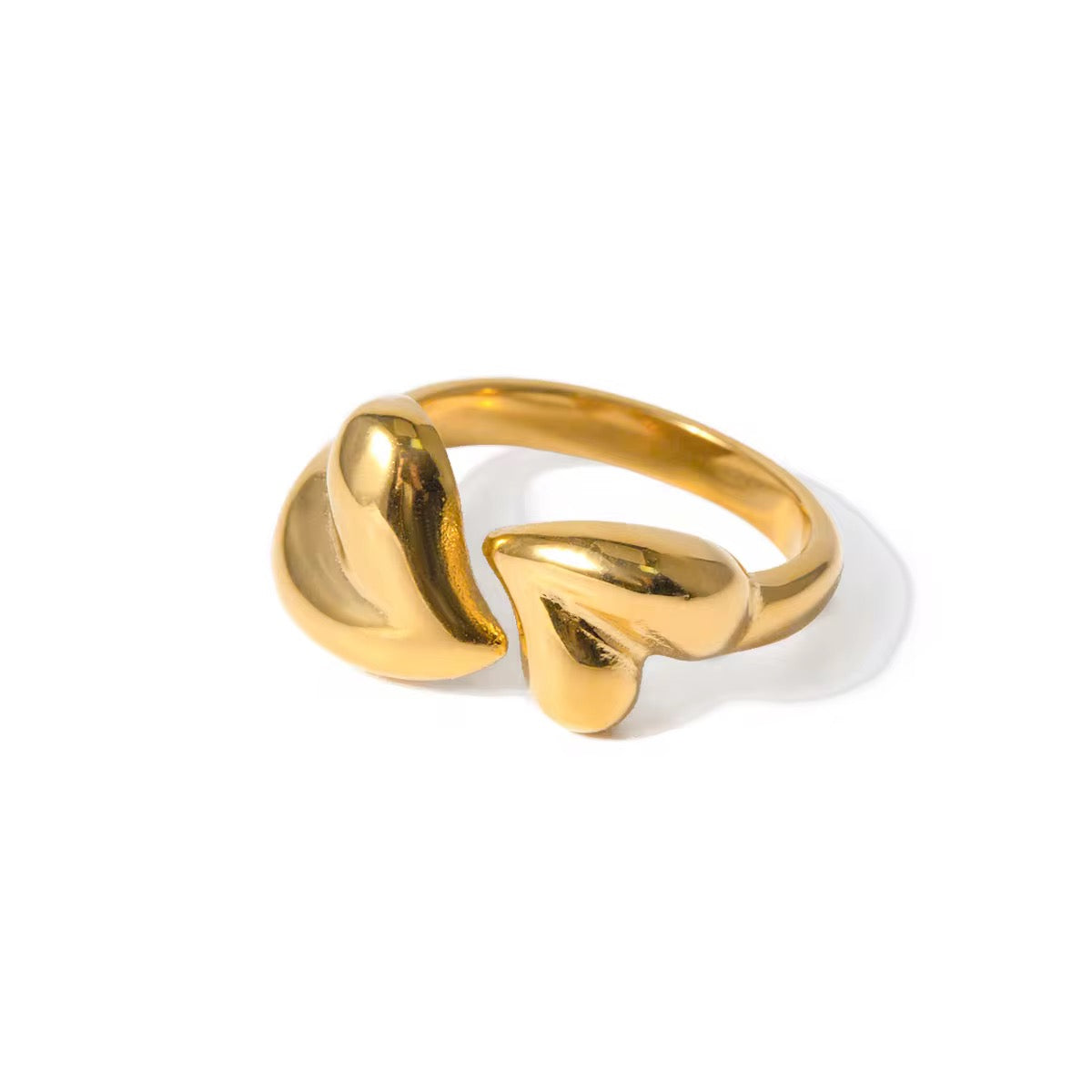 Double Heart Adjustable Stainless Steel Ring – Gold Finish