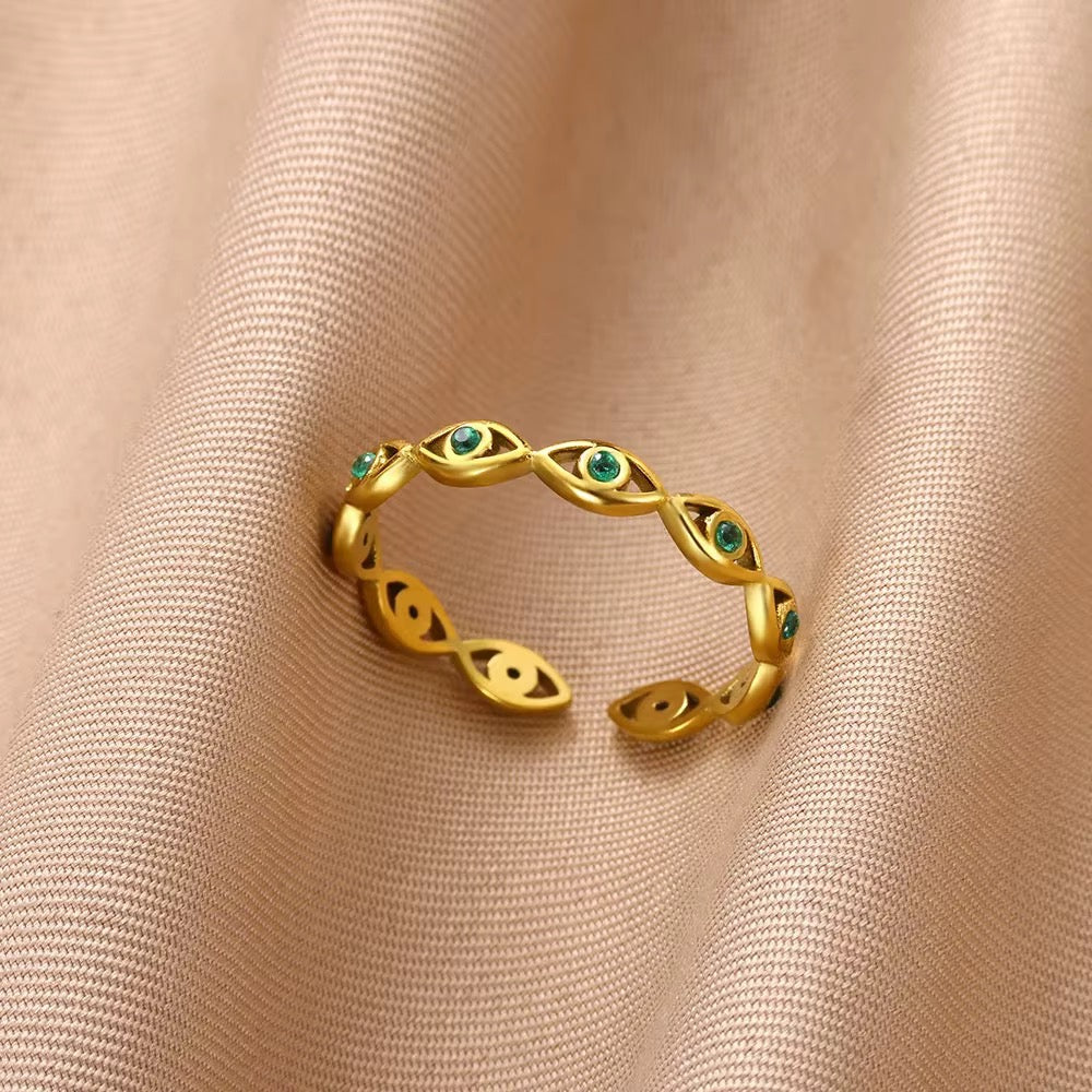 Golden Evil Eye Adjustable Ring