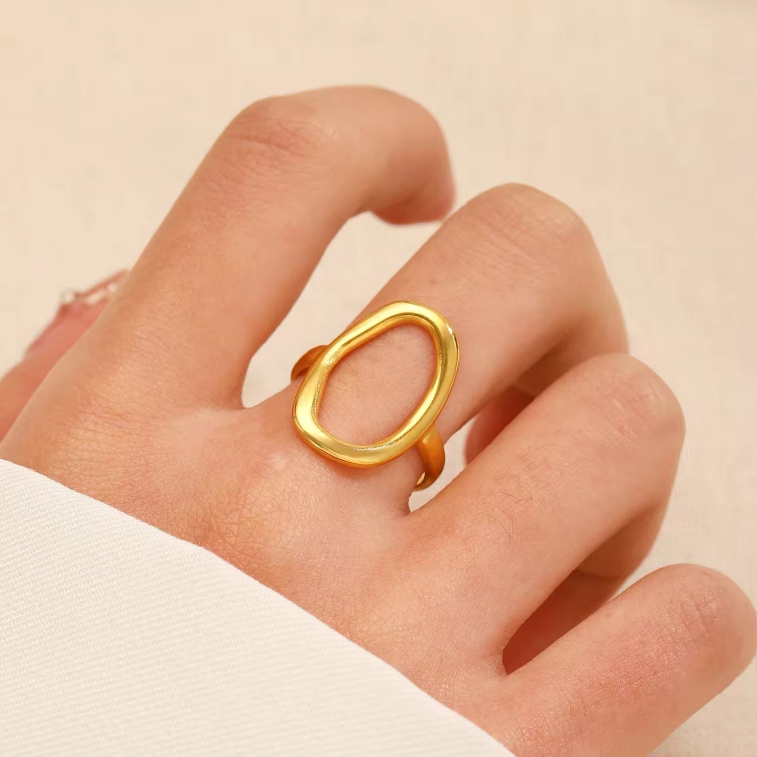 Gold Plated Abstract Oval Adjustable Ring