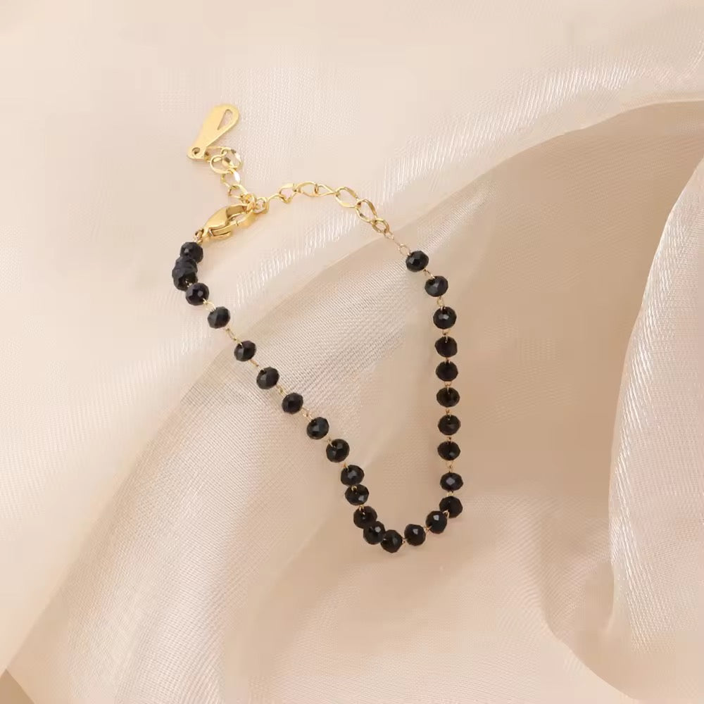 18K Gold Plated Black Faceted Bead Bracelet