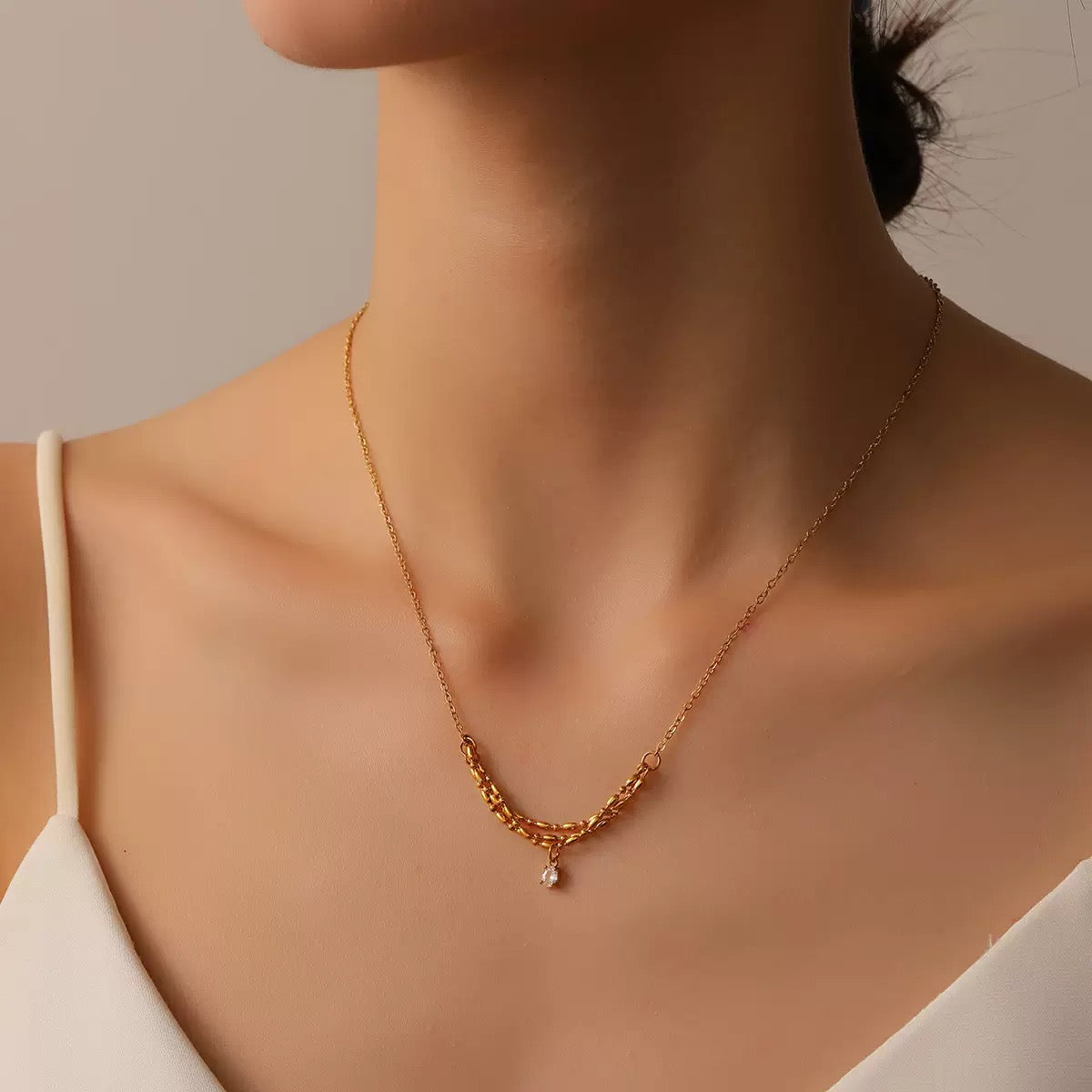 Golden Layered Drape Pendant Necklace