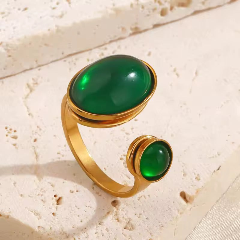 18K Gold Plated Emerald Drop Adjustable Ring